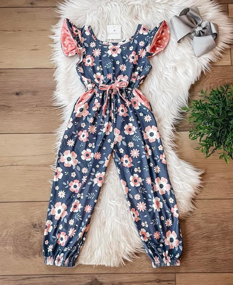 Spring Coral Floral Scoop Back Jumpsuit