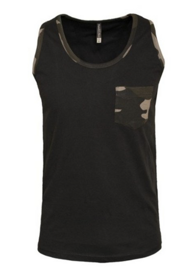 Men's Black Tank Trimmed in Camo with matching pocket