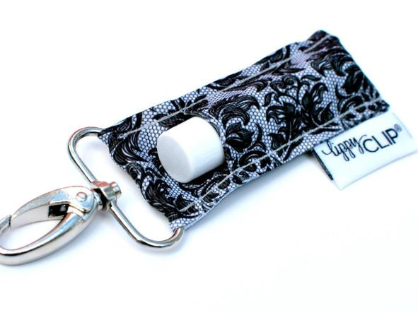 Black and Grey Floral Chapstick Holder Keychain by LippyClip