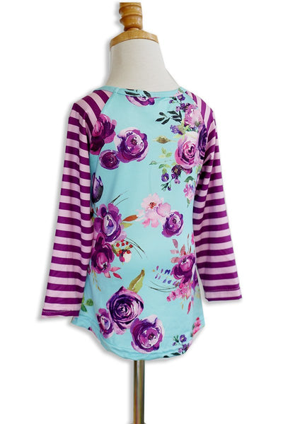 Purple Floral/Stripe Girls Top - The Country Butterfly