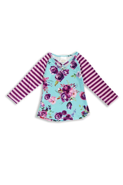 Purple Floral/Stripe Girls Top - The Country Butterfly