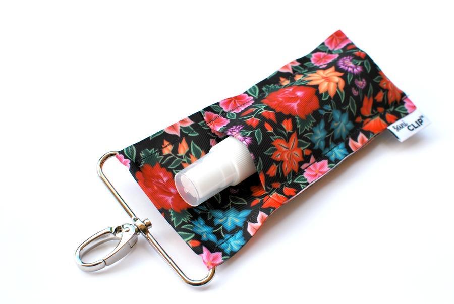 Black Tropical Floral Jumbo SaniClip to hold Sanitizer Bottles