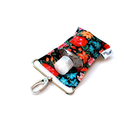 Black Tropical Floral Mini SaniClip to hold Sanitizer Bottles