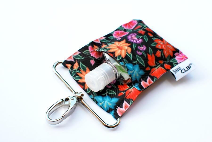 Black Tropical Floral Standard SaniClip to hold Sanitizer Bottles