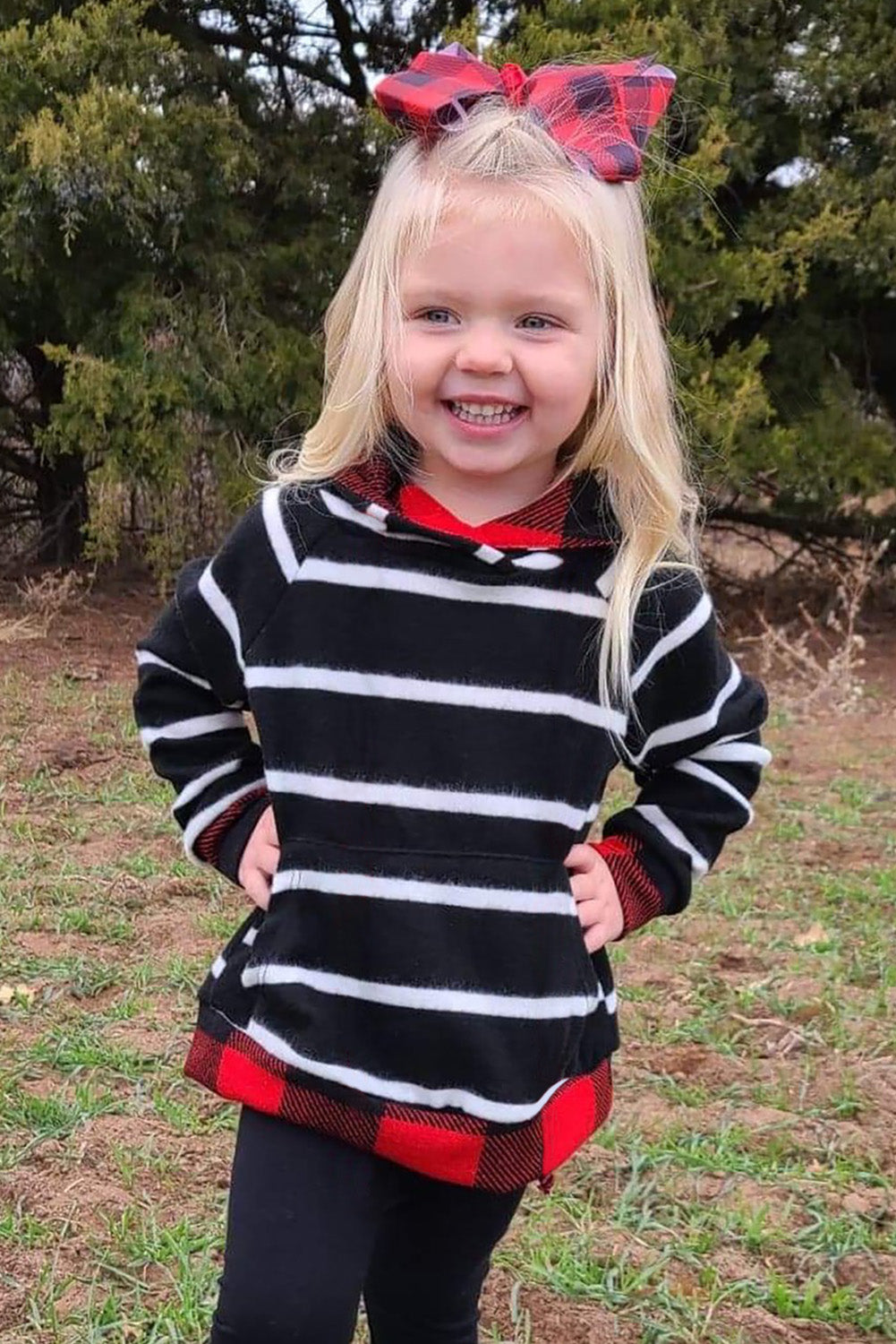 Girls Stripe and Buffalo Plaid Hoodie