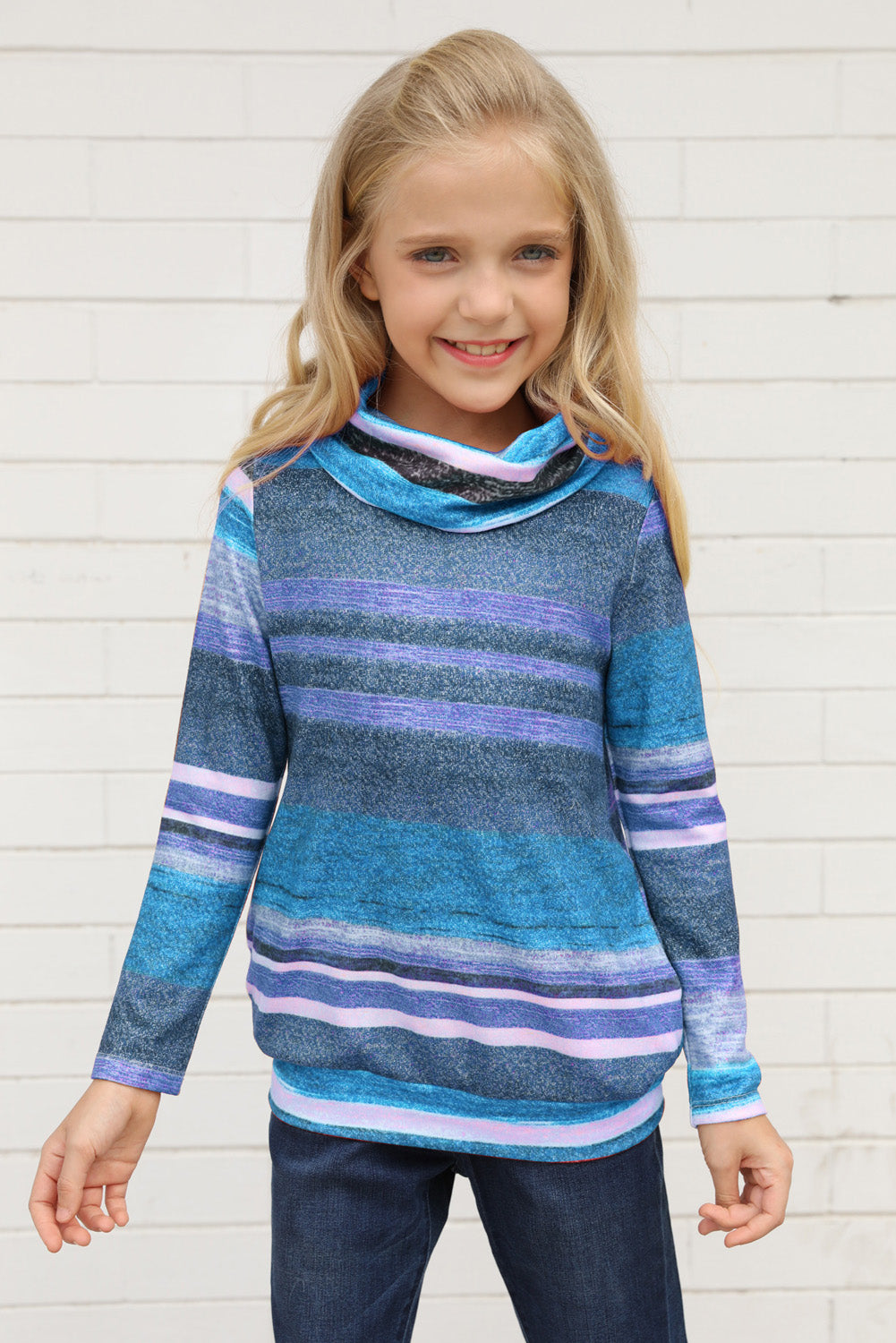 Girls Striped Cowl Neck Top