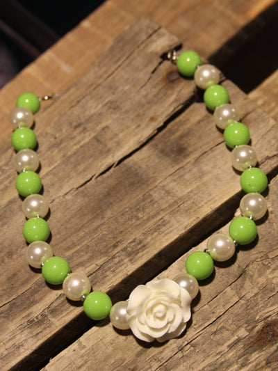 Green Bubble Gum Necklace with Rose - The Country Butterfly