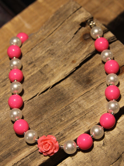 Hot Pink Bubble Gum Necklace with Rose - The Country Butterfly