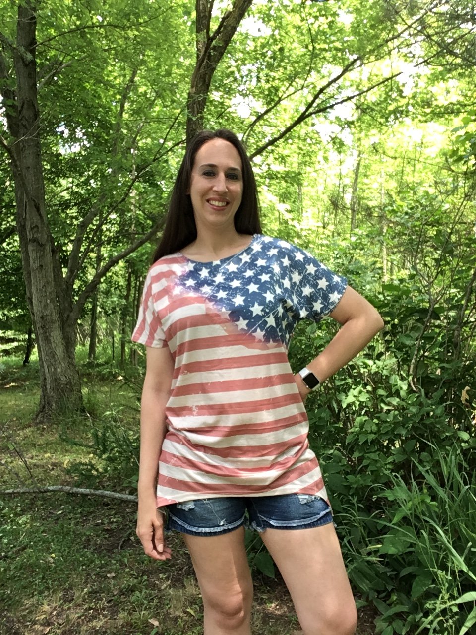 American Flag T-shirt Top Shark bite Sides