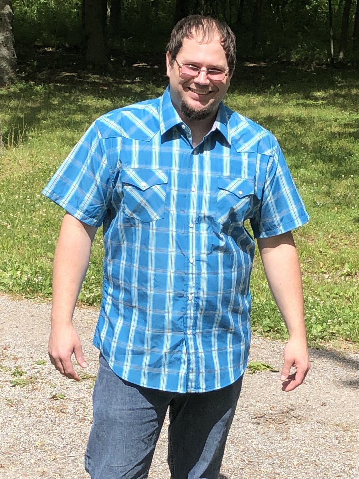 Men's Blue Button Down Short Sleeve Shirt