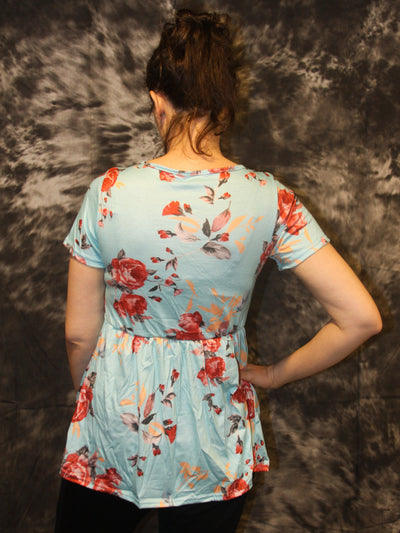 Women's Aqua Floral T-Shirt Tie Top back view