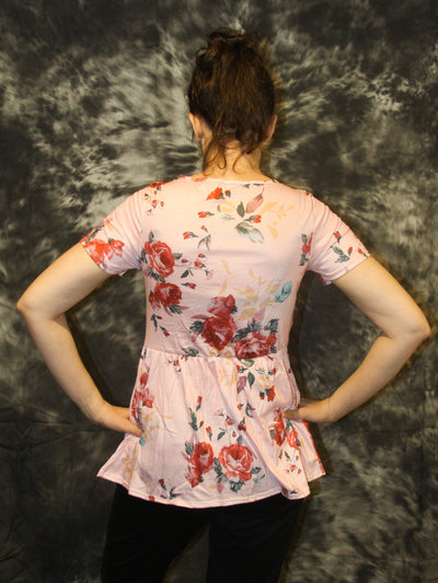 Women's Pink Floral T-shirt Tie top back view