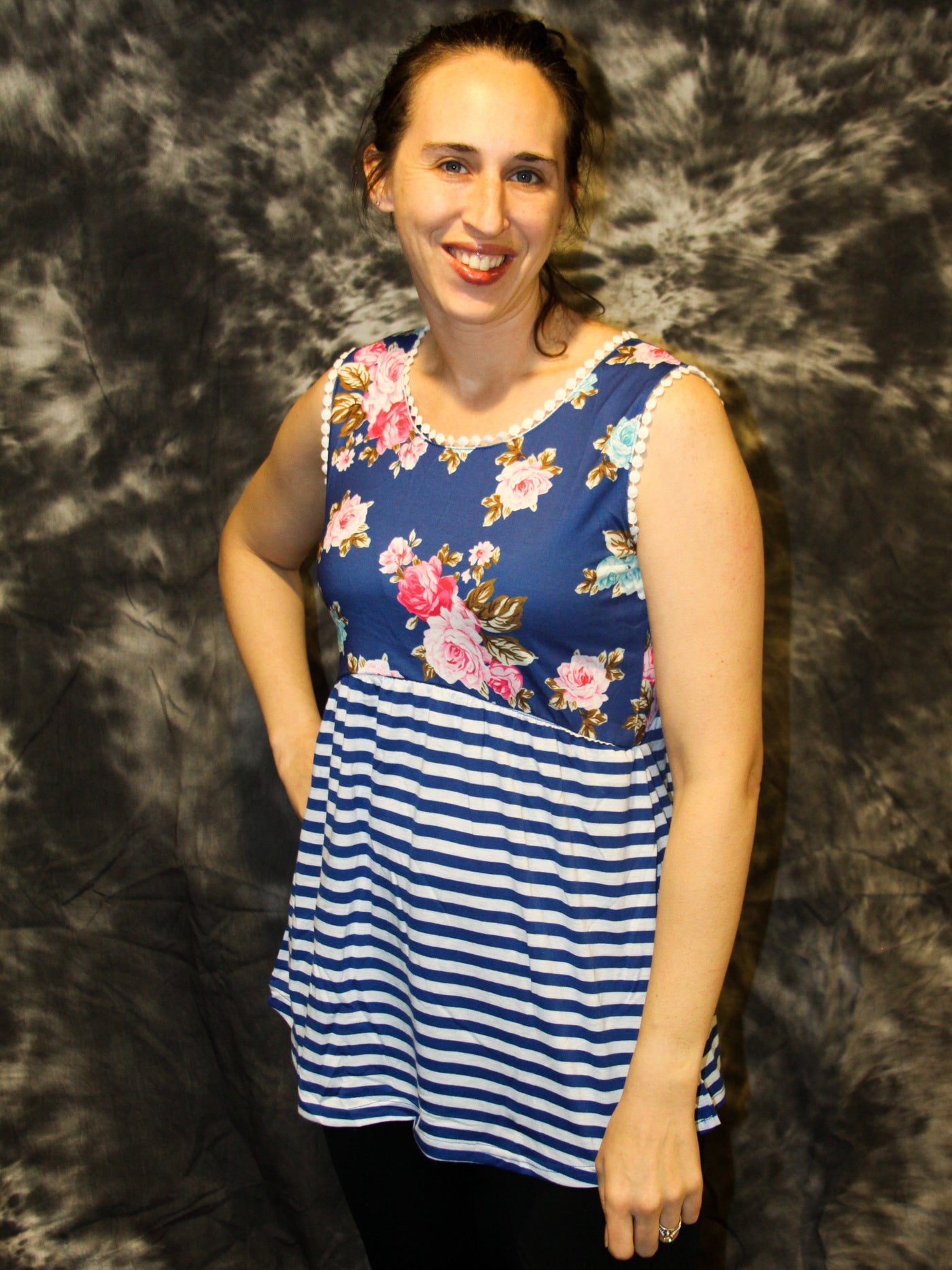 Navy Blue Floral Stripe Tank