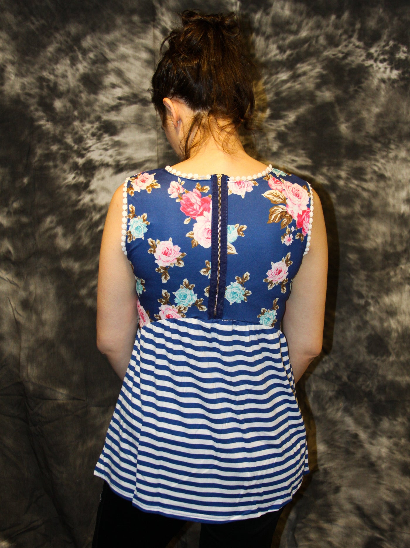 Navy Blue Floral Stripe Tank