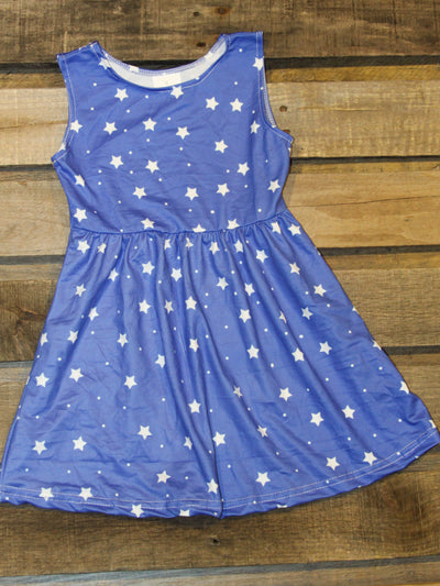 Children's Blue Milk Silk Summer Dress with Stars