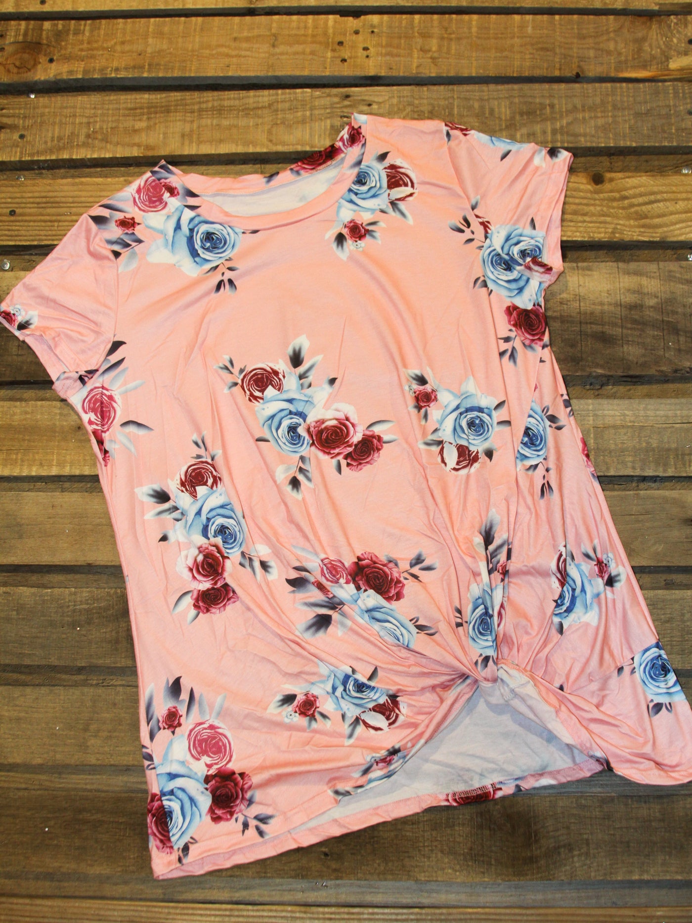 Women's Pink Floral Twist Front T-Shirt