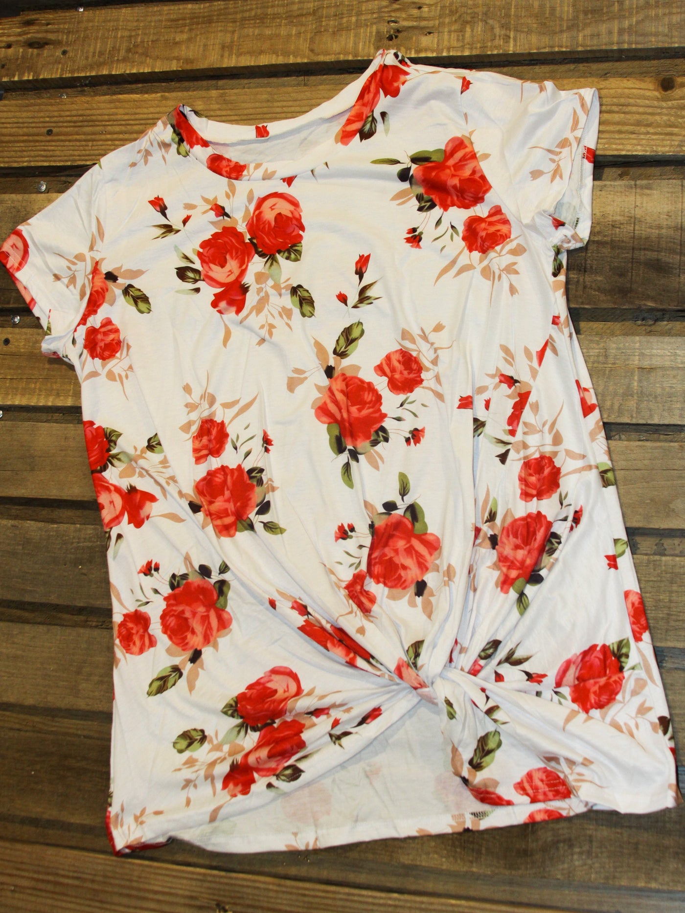 Women's White Floral Twist Front T-Shirt