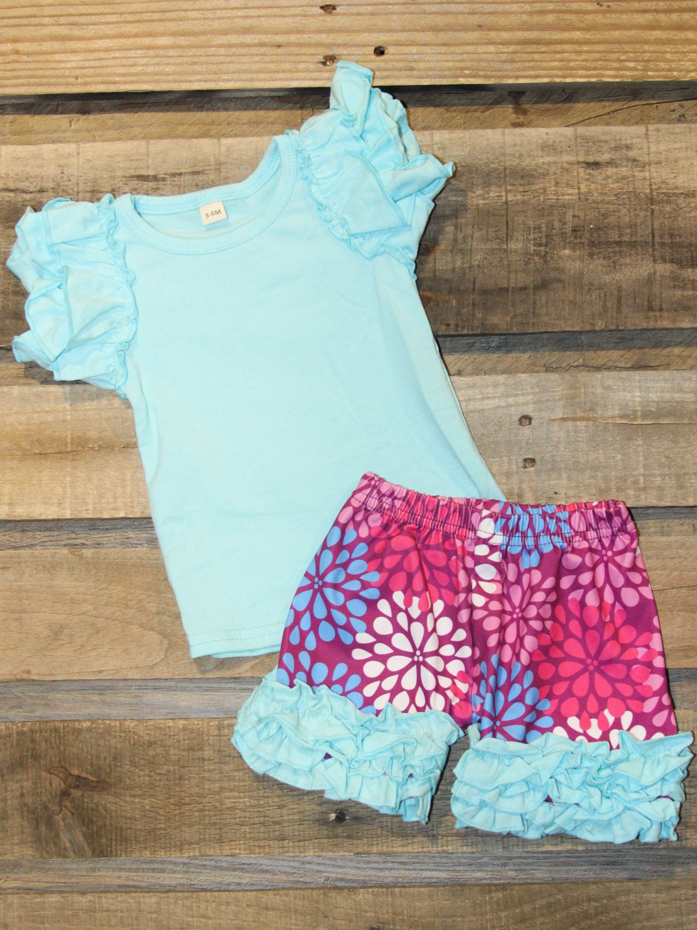 Light Blue n Flower Petals Short Set