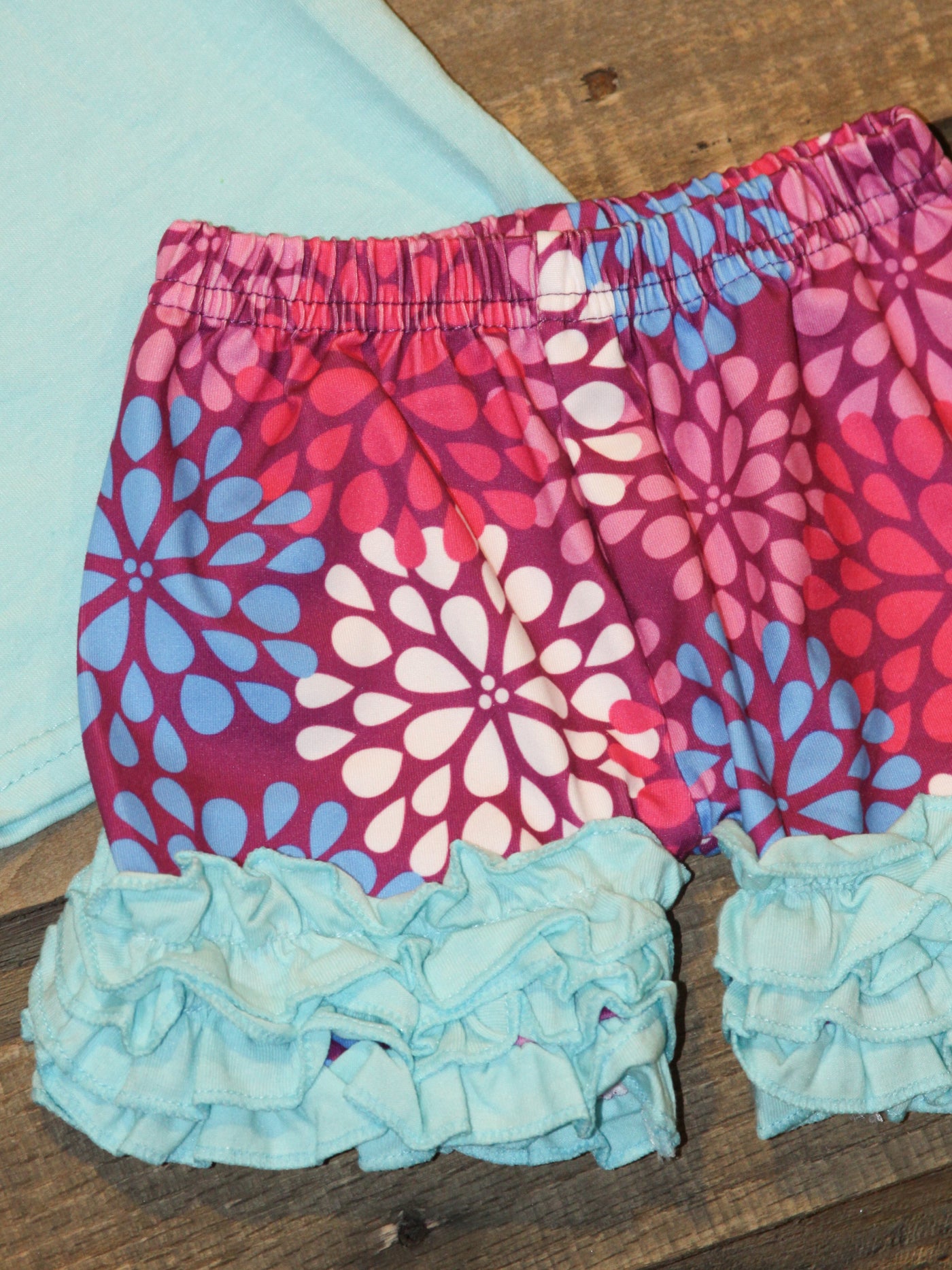 Light Blue n Flower Petals Short Set