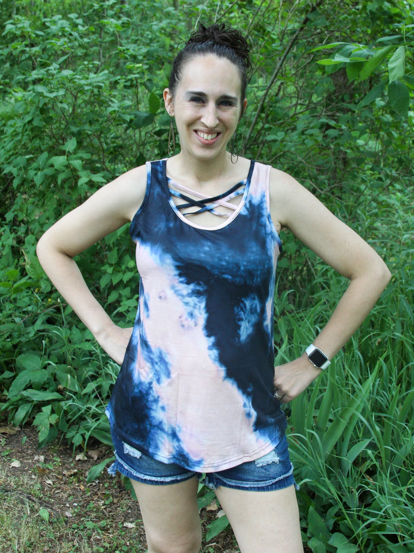 Navy Blue Criss-Cross Tie-Dye Tank