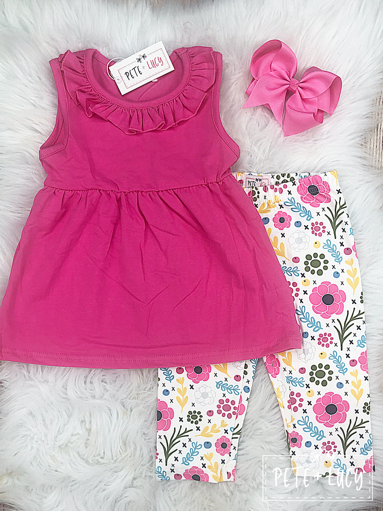 Pete + Lucy Pink Flower Capri Set - The Country Butterfly