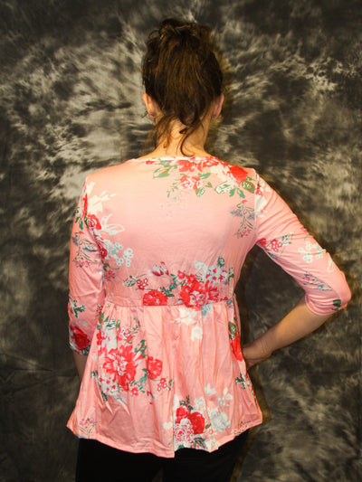 Blue (Pink) Floral 3/4 Sleeve Tie Top - The Country Butterfly