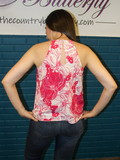 Pink Floral Sleeveless Tie Top - The Country Butterfly