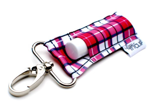 Pink Plaid Chapstick Holder Keychain by LippyClip