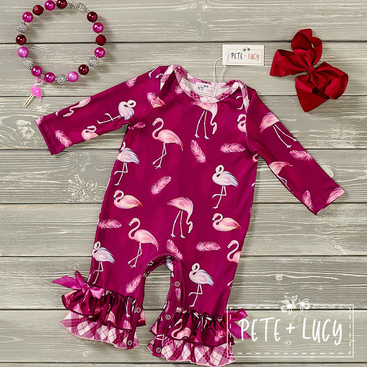 Plaid Flamingos Romper