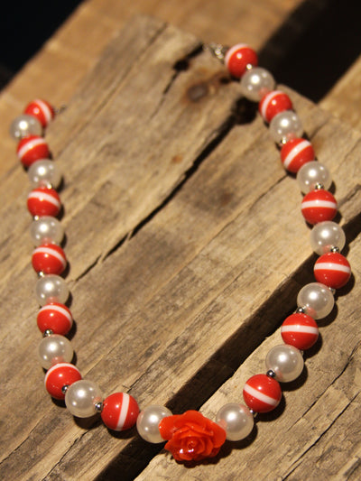 Red Bubble Gum Necklace with Rose - The Country Butterfly