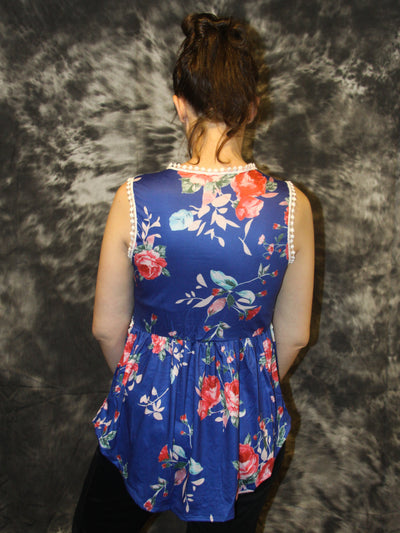 Royal Blue (Pink, White, Black) Floral Tank Top - The Country Butterfly