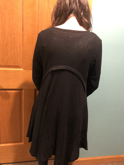 Women's Black Waffle Knit Cardigan with pockets back view