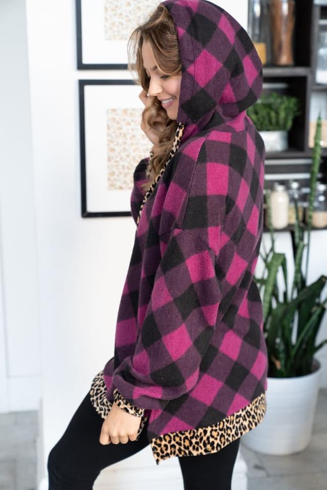 Purple Plaid 'n Leopard Hoodie